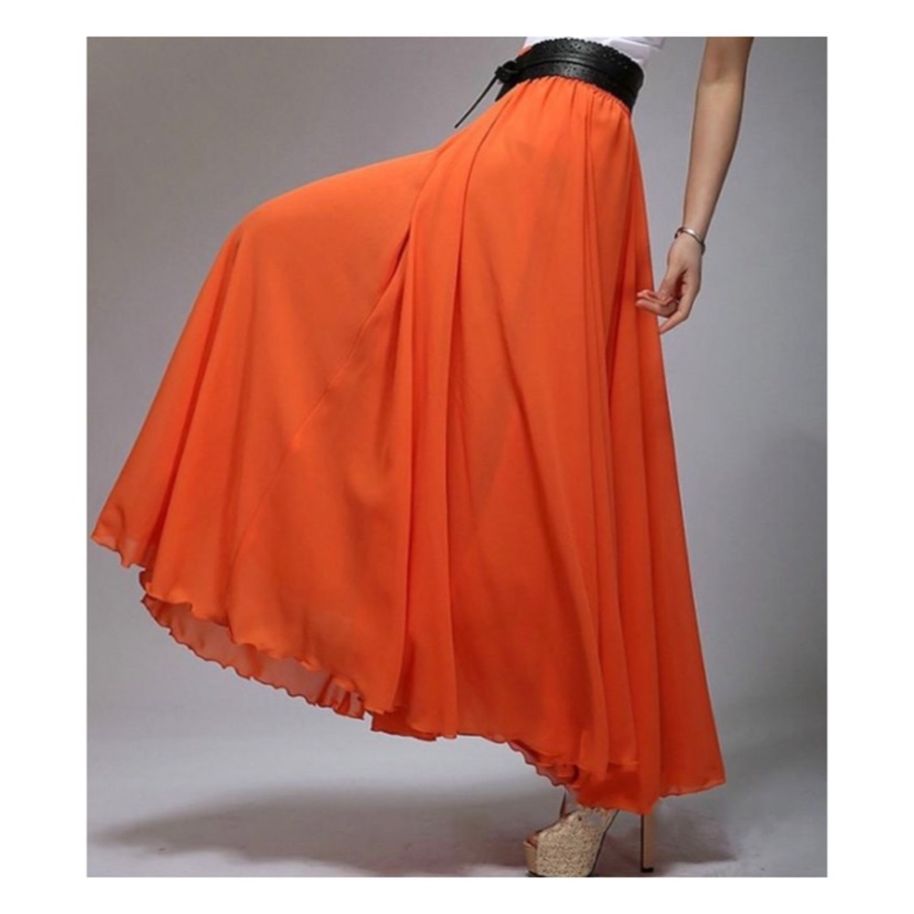 Orange Chiffon Maxi Skirt